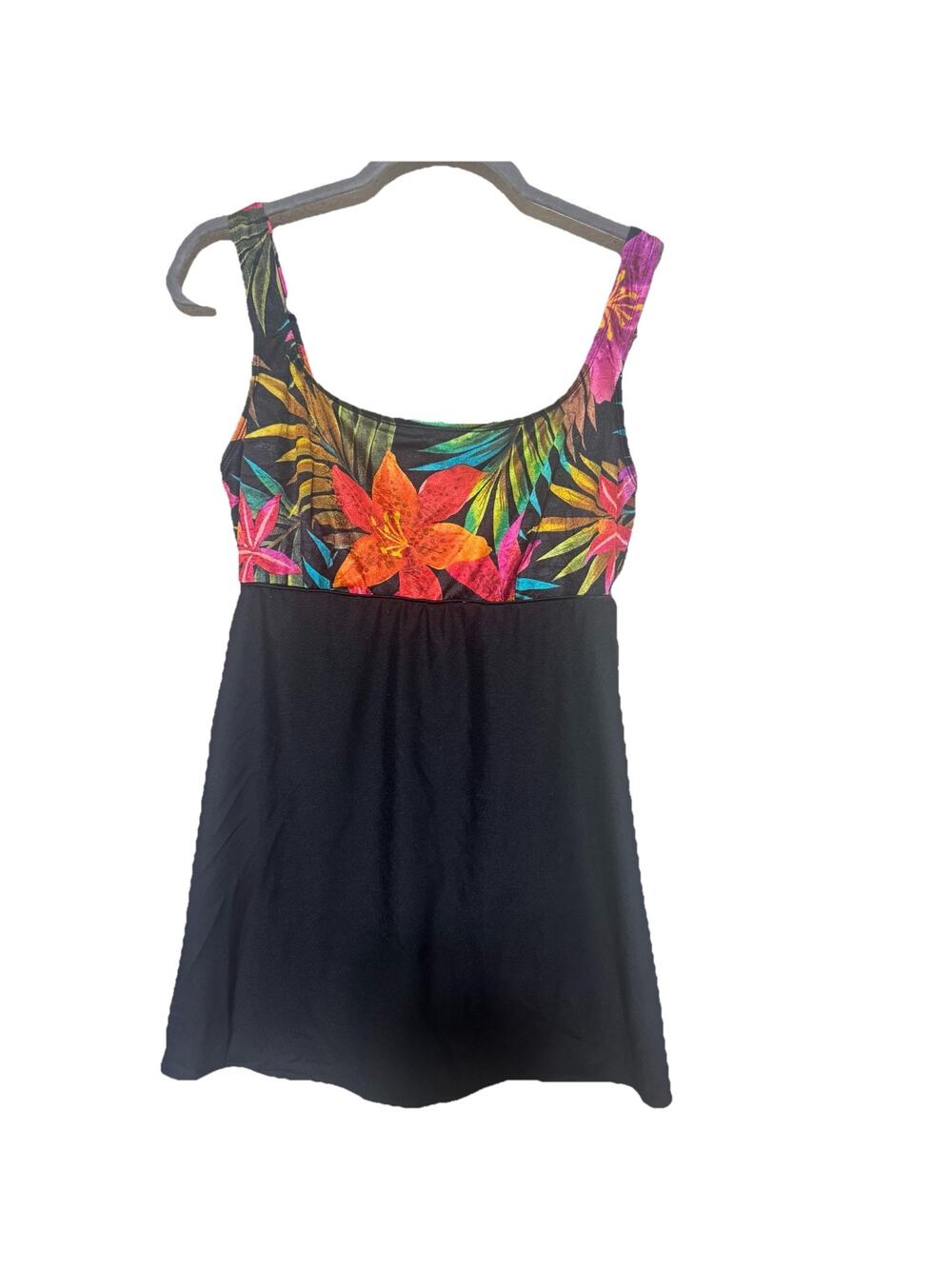 Longitude Womens Black one piece Swimsuit Sz 12 swim skirt tropical‎ modest